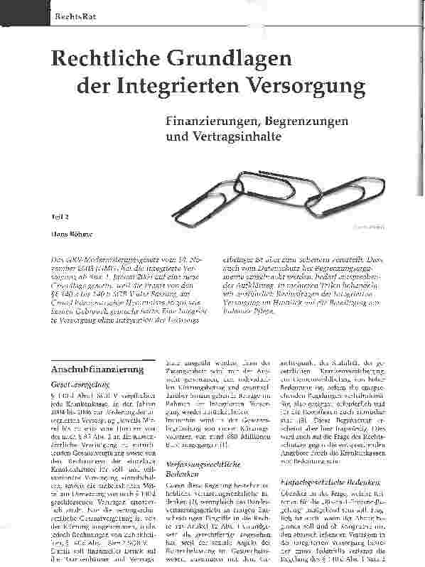 Vorschauseite 1: Rechtliche Grundlagen der Integrierten VersorgungFinanzierungen, Begrenzungen und VertragsinhalteTeil 2