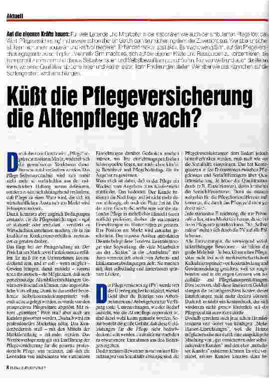Vorschauseite 1: Küßt die Pflegeversicherung die Altenpflege wach? Auf die eigenen Kräfte bauen