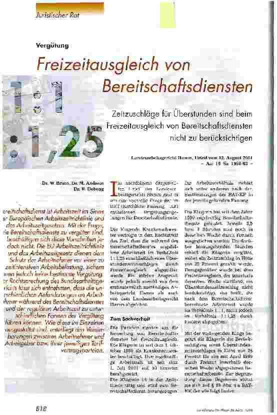 Vorschauseite 1: Freizeitausgleich von Bereitschaftsdiensten
