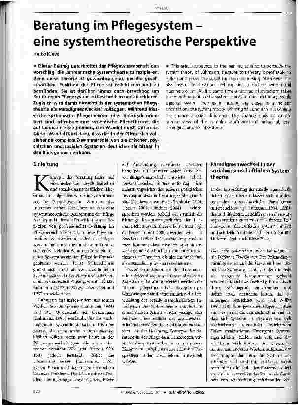 Vorschauseite 1: Beratung im Pflegesystem -eine systemtheoretische Perspektive