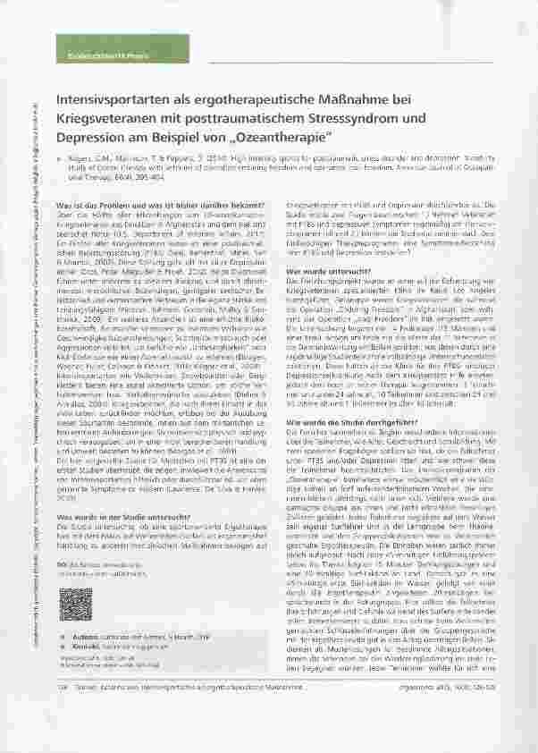 Vorschauseite 1: Intensivsportarten als ergotherapeutische Maßnahme bei Kriegsveteranen mit posttraumatischem Stresssyndrom und Depression am Beispiel von „Ozeantherapie