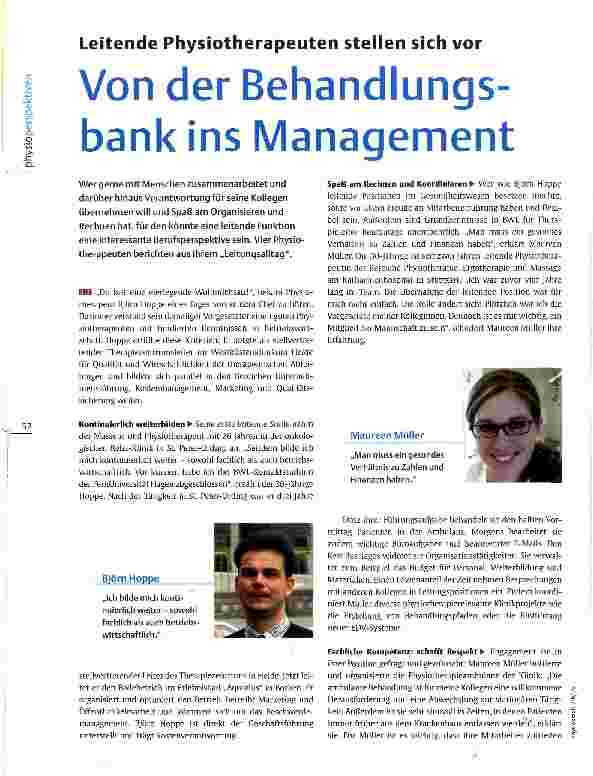 Vorschauseite 1: Leitende Physiotherapeuten stellen sich vor Von der Behandlungsbank ins Management