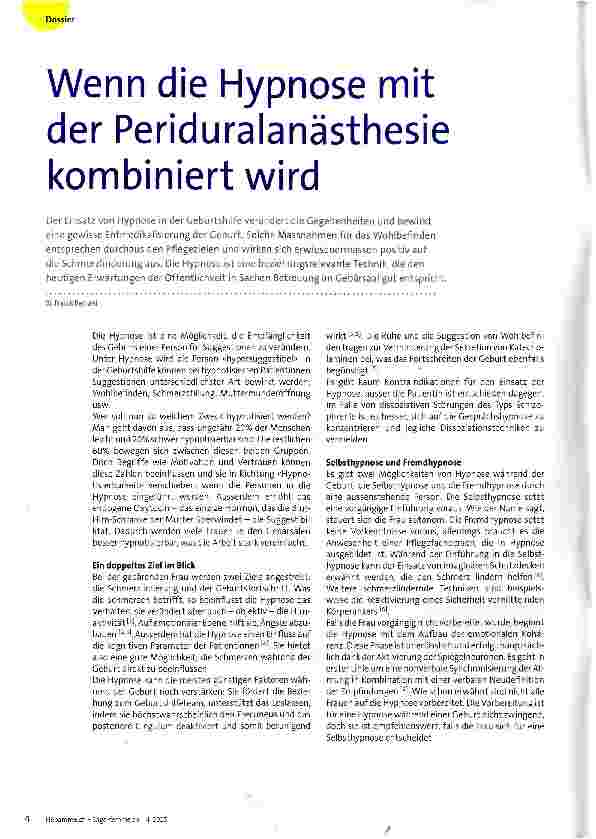 Vorschauseite 1: Wenn die Hypnose mit der Periduralanästhesie kombiniert wird
