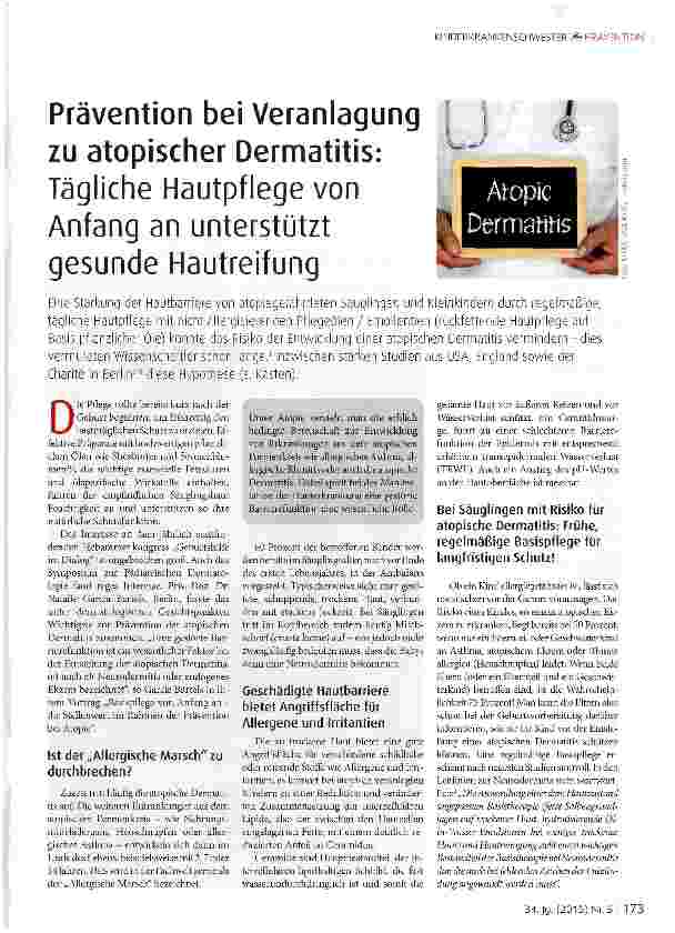 Vorschauseite 1: Prävention bei Veranlagung zu atopischer Dermatitis: Tägliche Hautpflege von Anfang an unterstützt gesunde Hautreifung