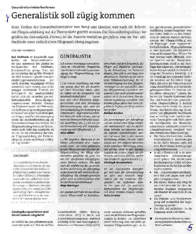 Vorschauseite 1: Generalistik soll zügig kommen