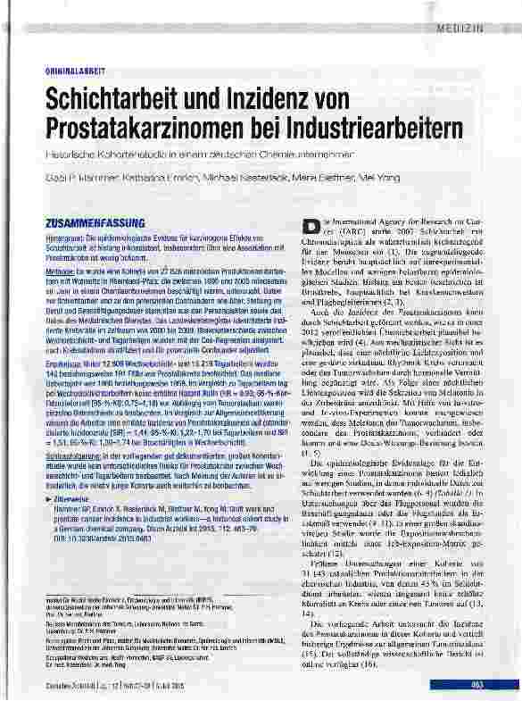 Vorschauseite 1: Schichtarbeit und Inzidenz von Prostatakarzinomen bei Industriearbeitern