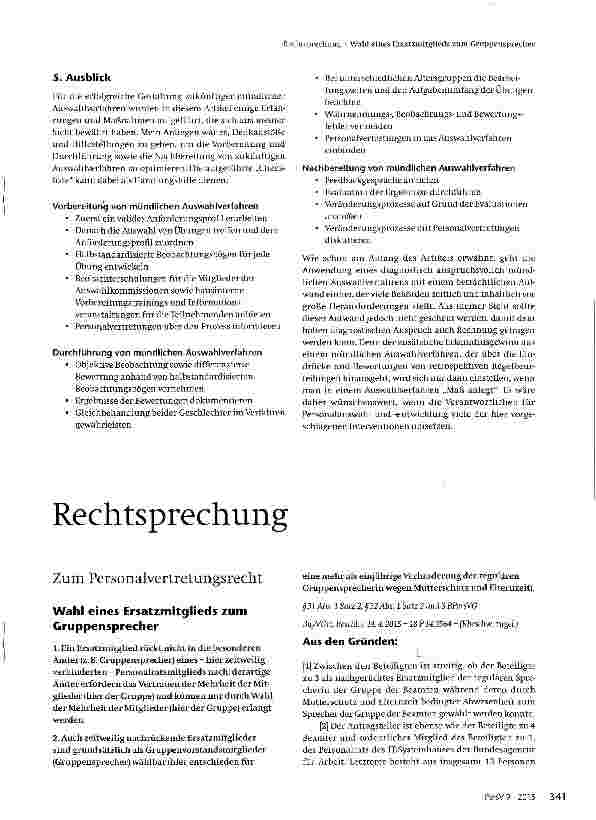 Vorschauseite 1: Wahl eines Ersatzmitglieds zum Gruppensprecher