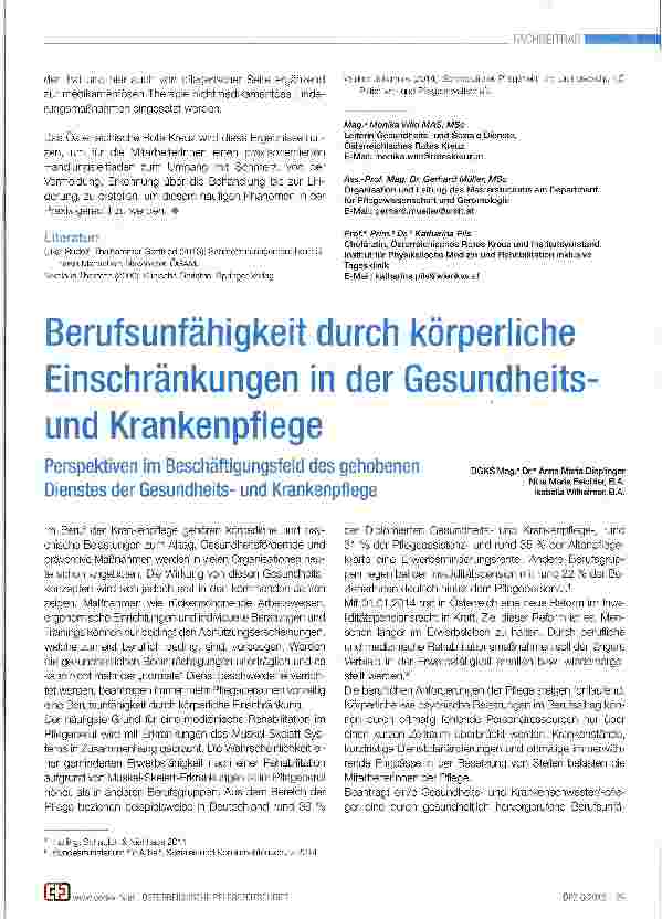 Vorschauseite 1: Berufsunfähigkeit durch körperliche Einschränkungen in der Gesundheits-und Krankenpflege