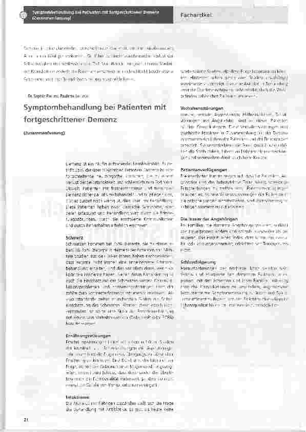 Vorschauseite 1: Symptombehandlung bei Patienten mit fortgeschrittener Demenz