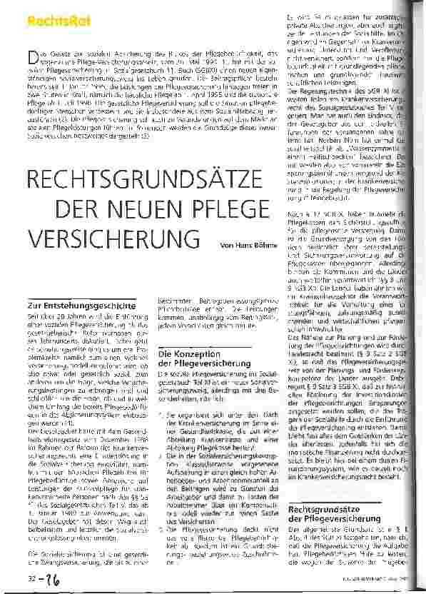 Vorschauseite 1: Rechtsgrundsätze der neuen Pflegeversicherung