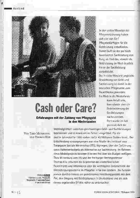 Vorschauseite 1: Cash oder Care? Erfahrungen mit der Zahlung von Pflegegeld in den Niederlanden