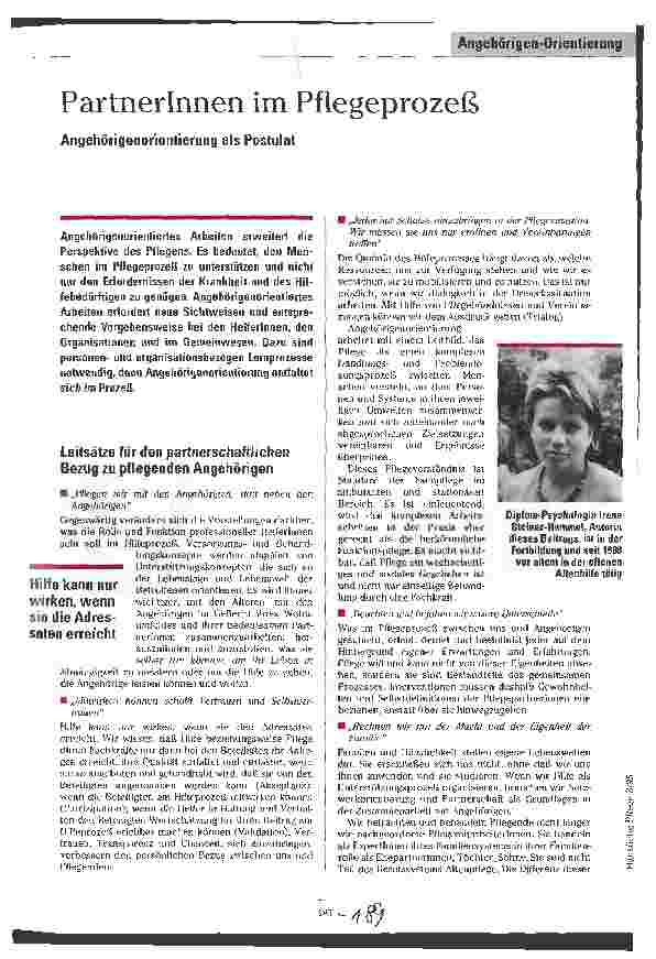 Vorschauseite 1: PartnerInnen im Pflegeprozeß Angehörigenorientierung als Postulat