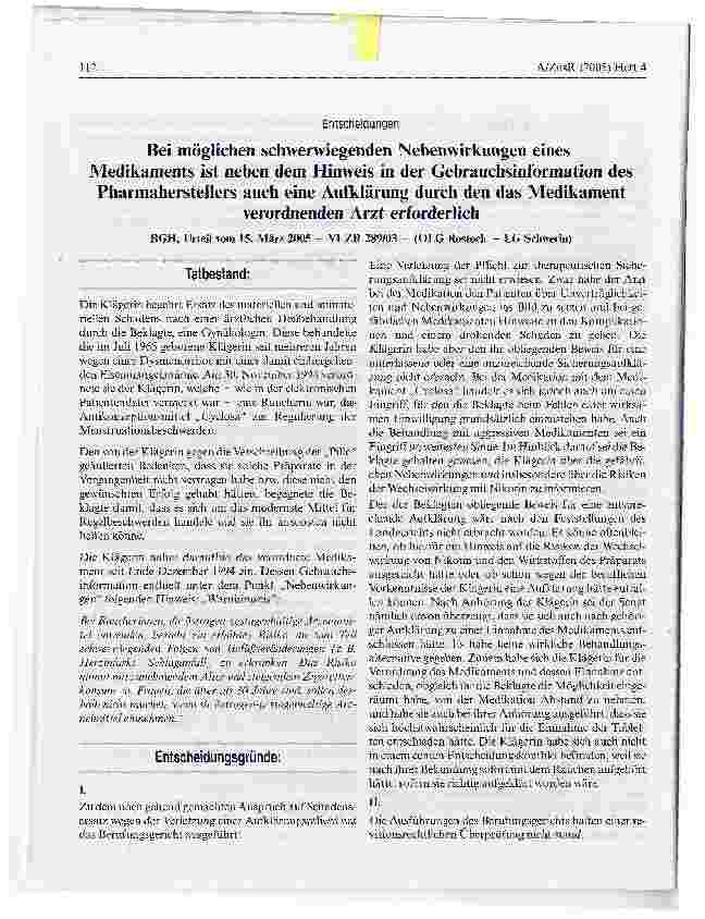 Vorschauseite 1: Bei möglichen schwerwiegenden Nebenwirkungen einesMedikaments ist neben dem Hinweis in der Gebrauchsinformation des Pharmaherstellers auch eine Aufklärung durch den das Medikament…