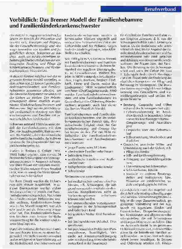 Vorschauseite 1: Vorbildlich: Das Bremer Modell der Familienhebamme und Familienkinderkrankenschwester
