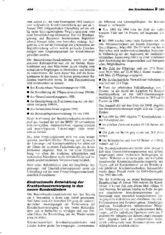 Vorschauseite 2: Krankenhausverbände warnen vor kurzatmiger Reformhektik Bundeskrankenhauskonferenz zieht positive Bilanz