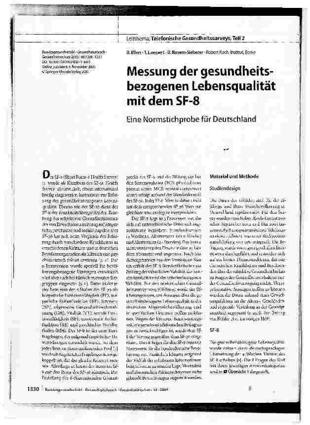 Vorschauseite 1: Messung der gesundheitsbezogenen Lebensqualität mit dem SF-8