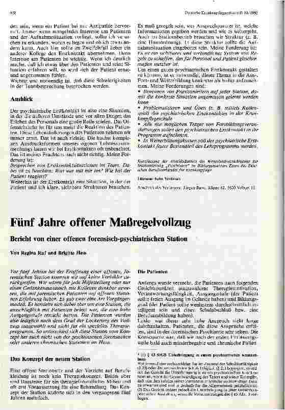 Vorschauseite 1: Fünf Jahre offener Maßregelvollzug Bericht von einer offenen forensisch-psychiatrischen Station