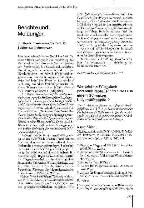 Vorschauseite 1: Bundesverdienstkreuz für Prof. Dr. Sabine Bartholomeyczik