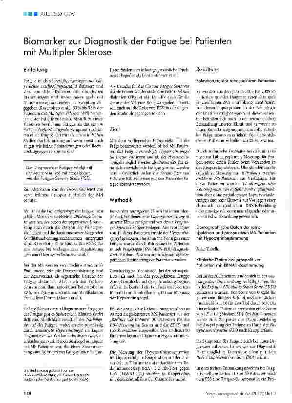 Vorschauseite 1: Biomarker zur Diagnostik der Fatigue bei Patienten mit Multipler Sklerose