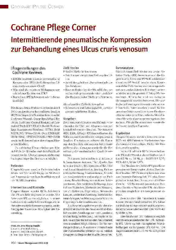 Vorschauseite 1: Cochrane Pflege Corner Intermittierende pneumatische Kompression zur Behandlung eines Ulcus cruris venosum