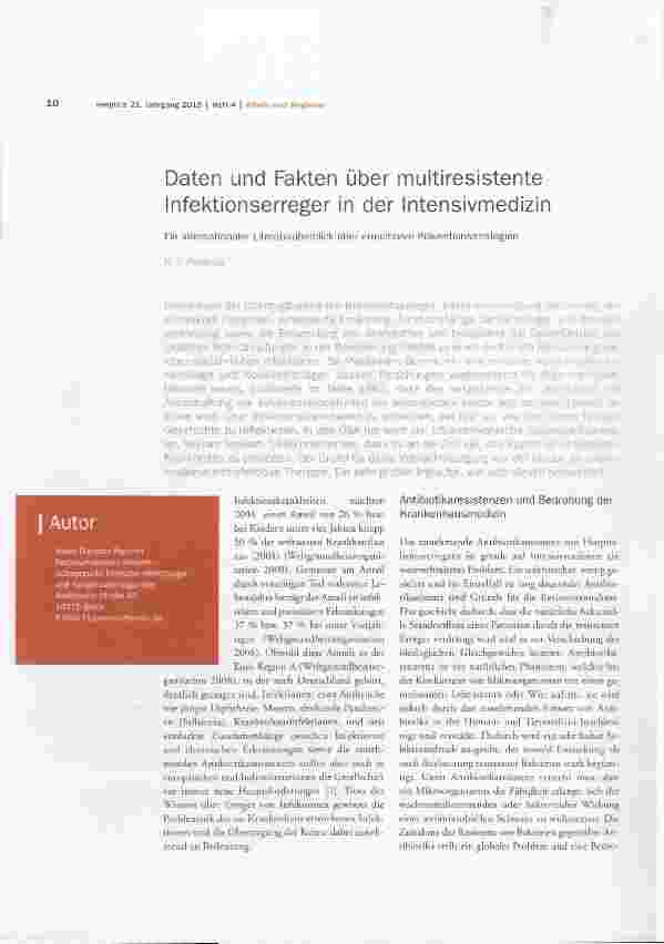 Vorschauseite 1: Daten und Fakten über multiresistente Infektionserreger in der Intensivmedizin