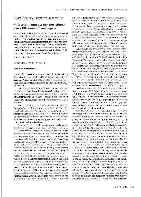 Vorschauseite 1: Mitbestimmung bei der Einstellung eines Wissenschaftsmanagers