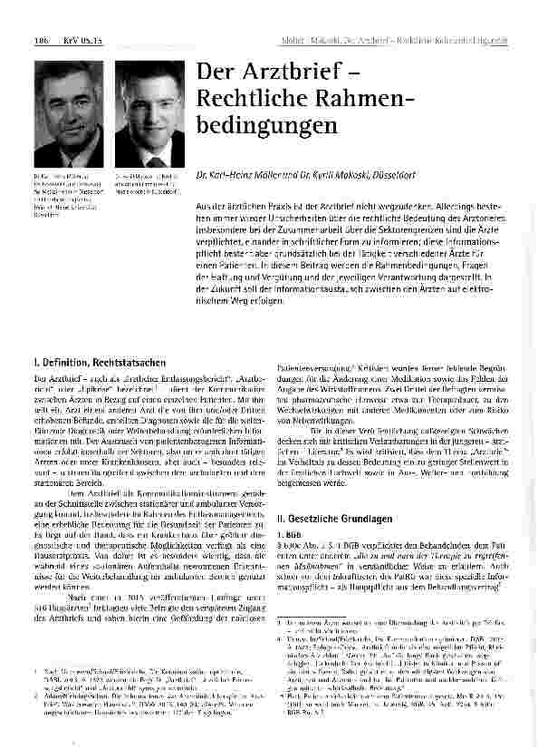 Vorschauseite 1: Der Arztbrief -Rechtliche Rahmenbedingungen