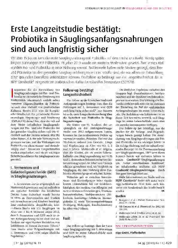 Vorschauseite 1: Erste Langzeitstudie bestätigt: Probiotika in Säuglingsanfangsnahrungen sind auch langfristig sicher
