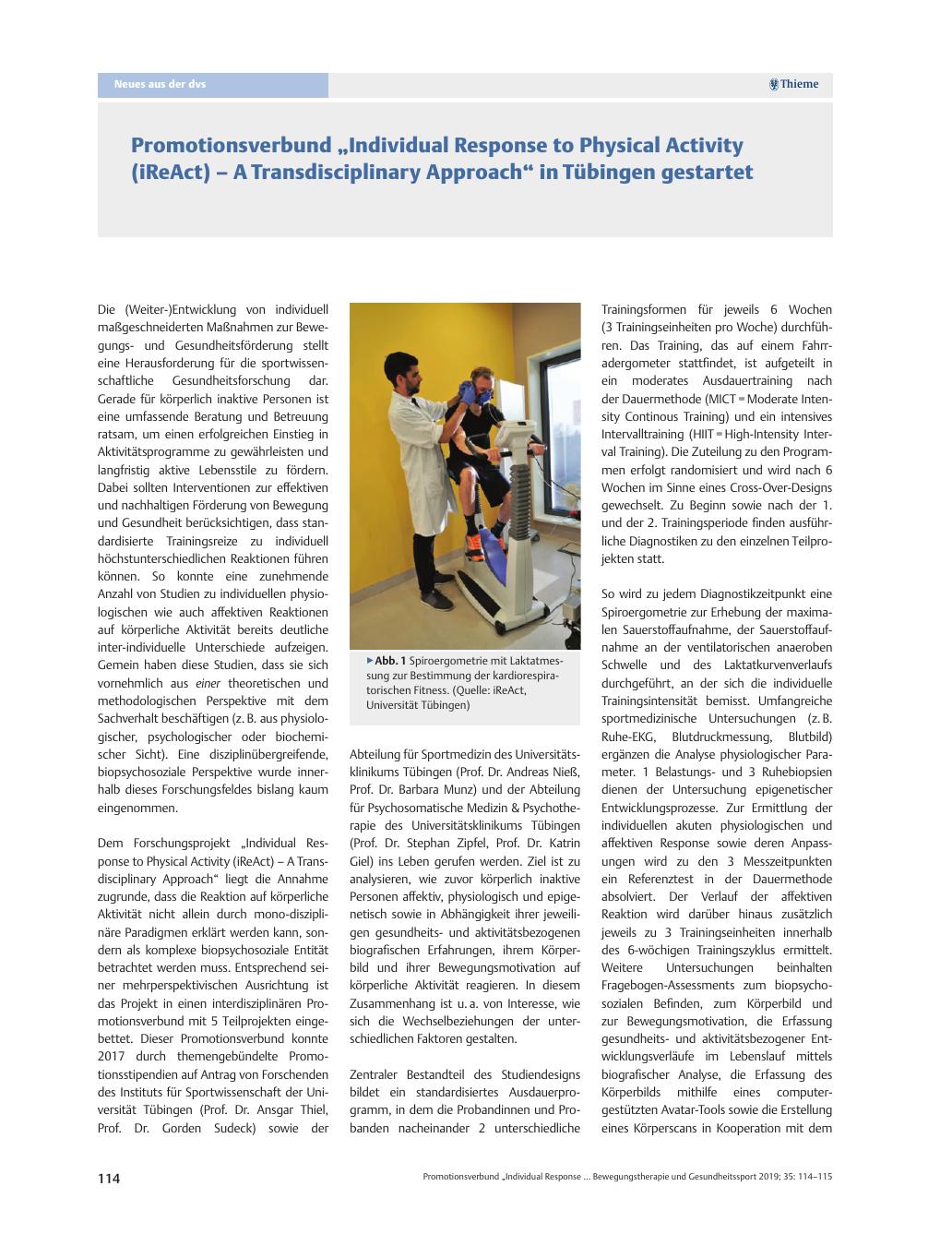 Vorschauseite 1: Promotionsverbund „Individual Response to Physical Activity (iReAct) – A Transdisciplinary Approach“ in Tübingen gestartet