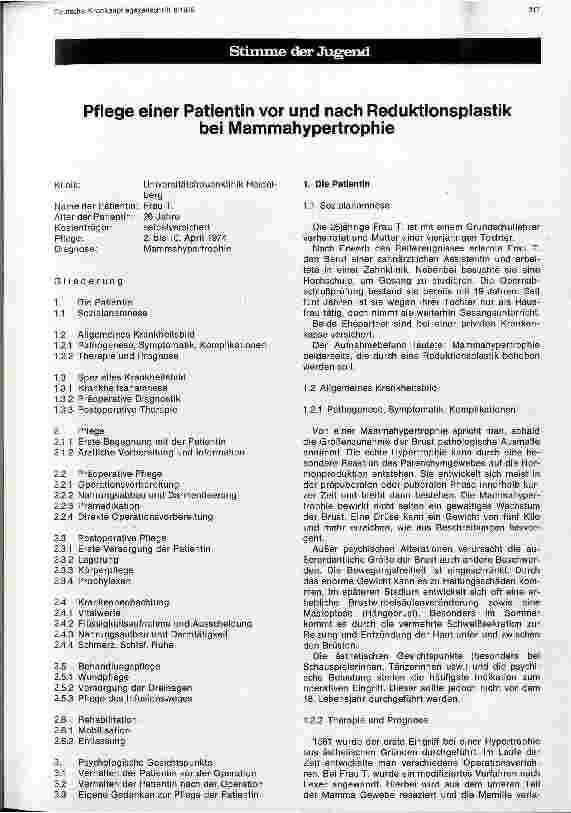 Vorschauseite 1: Pflege einer Patientin vor und nach Reduktionsplastik bei Mammahypertrophie