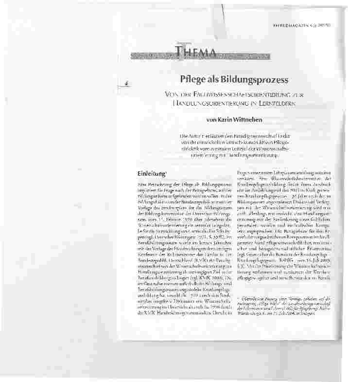 Vorschauseite 1: Pflege als BildungsprozessVON DER FACHWISSENSCHAFTSORIENTIERUNG ZUR HANDLUNGSORIENTIERUNG IN LERNFELDERN