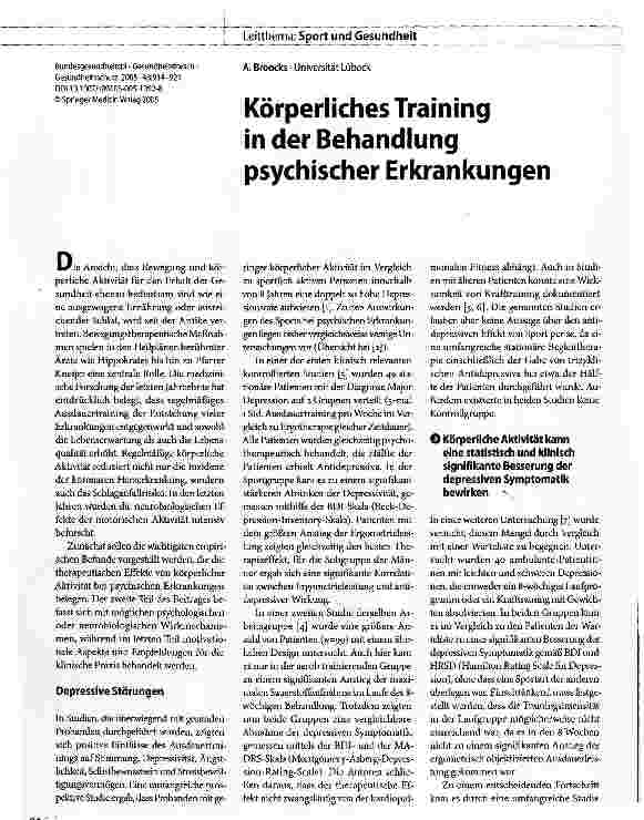Vorschauseite 1: Körperliches Training in der Behandlung psychischer Erkrankungen