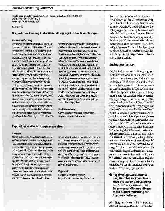 Vorschauseite 3: Körperliches Training in der Behandlung psychischer Erkrankungen