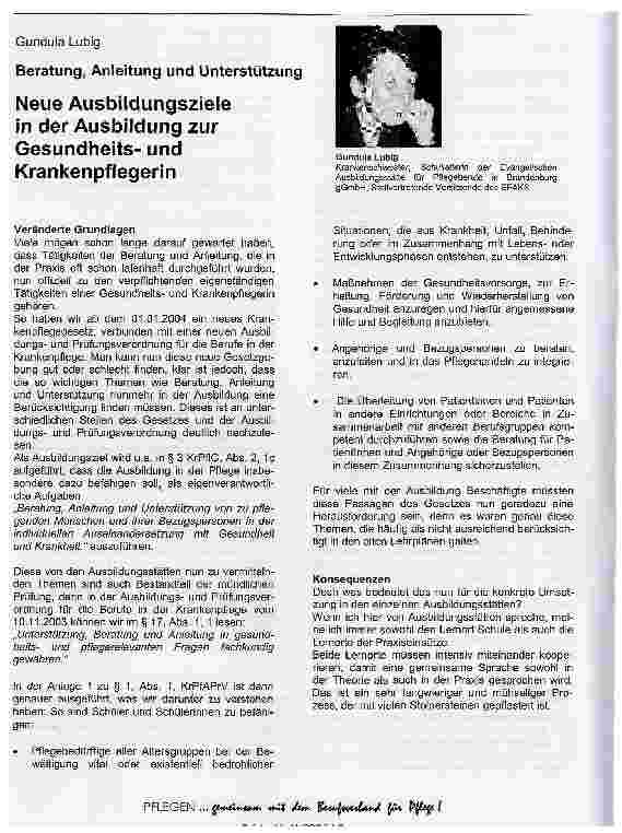 Vorschauseite 1: Neue Ausbildungsziele in der Ausbildung zur Gesundheitsund Krankenpflegerin