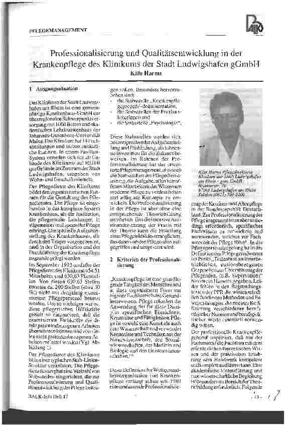 Vorschauseite 1: Professionalisierung und Qualitätsentwicklung in der Krankenpflege des Klinikums der Stadt Ludwigshafen gGmbH