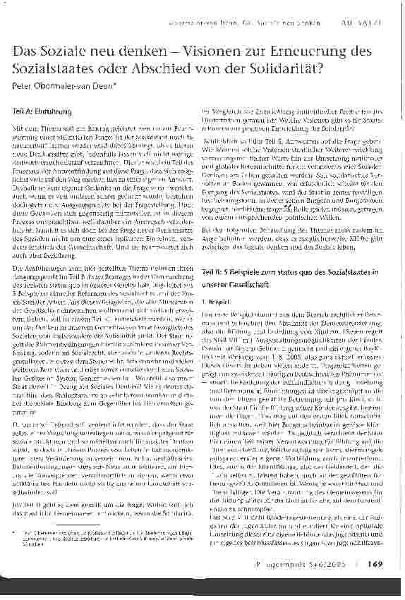 Vorschauseite 1: Das Soziale neu denken - Visionen zur Erneuerung des Sozialstaates oder Abschied von der Solidarität?