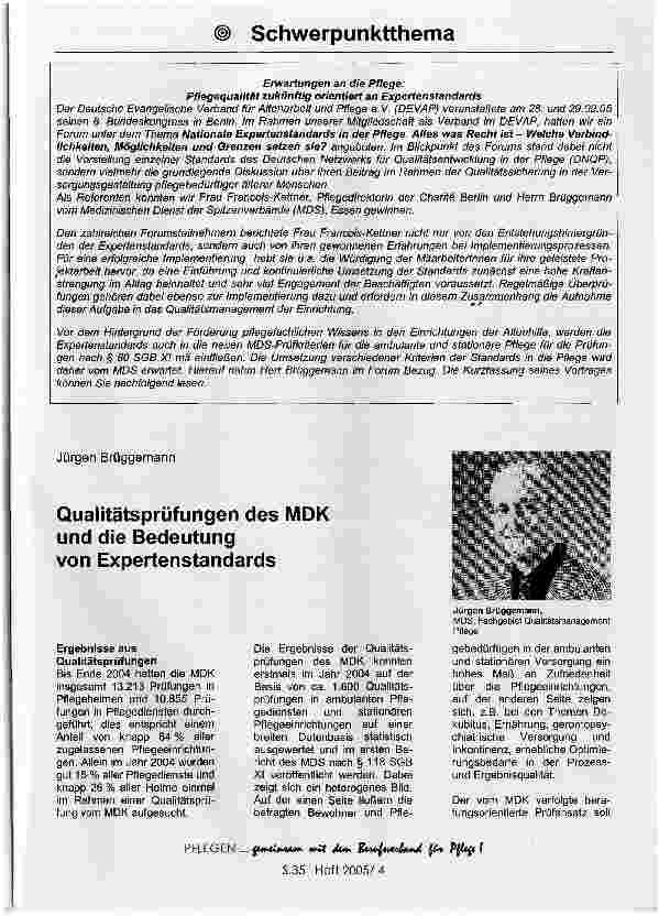 Vorschauseite 1: Qualitätsprüfungen des MDK und die Bedeutung von Expertenstandards