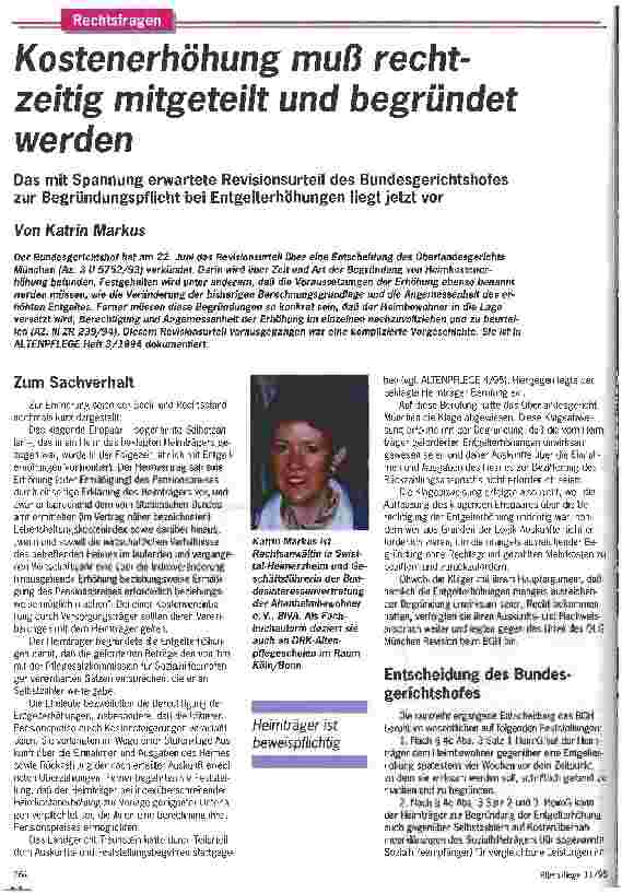 Vorschauseite 1: Kostenerhöhung muß rechtzeitig mitgeteilt und begründet werden Das mit Spannung erwartete Revisionsurteil des Bundesgerichtshofes zur Begründungspflicht bei Entgelterhöhungen lieg…