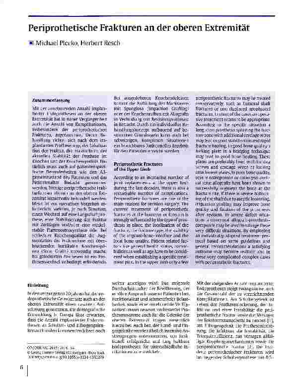 Vorschauseite 1: Periprothetische Frakturen an der oberen Extremität
