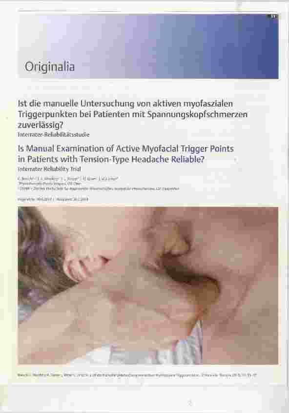 Vorschauseite 1: Ist die manuelle Untersuchung von aktiven myofaszialen Triggerpunkten bei Patienten mit Spannungskopfschmerzen zuverlässig?