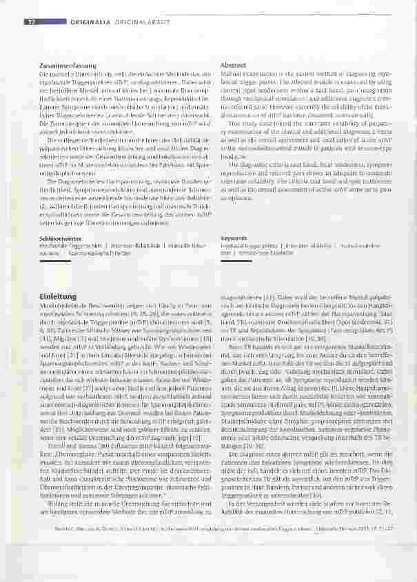 Vorschauseite 2: Ist die manuelle Untersuchung von aktiven myofaszialen Triggerpunkten bei Patienten mit Spannungskopfschmerzen zuverlässig?