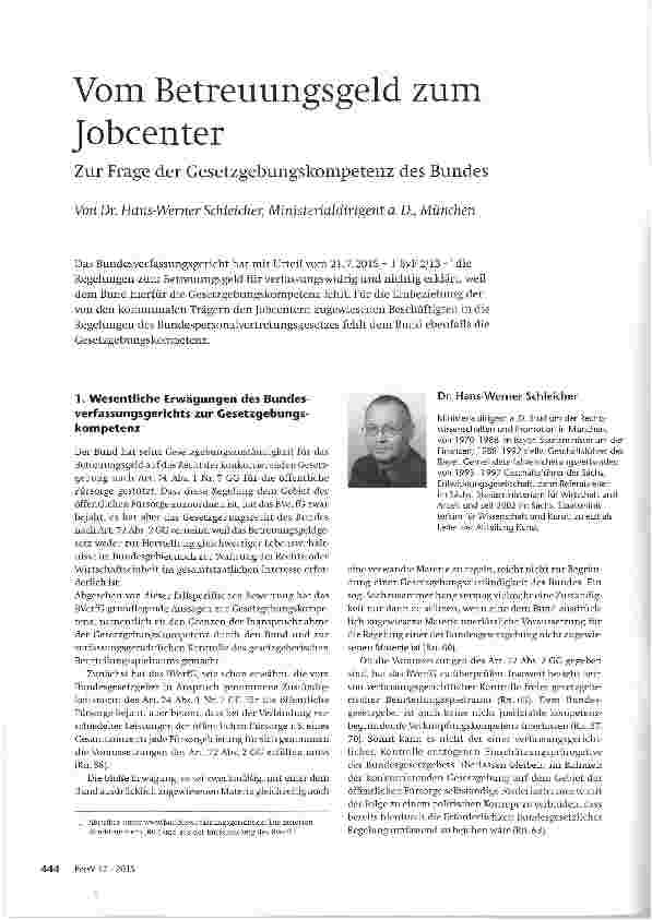 Vorschauseite 1: Vom Betreuungsgeld zum Jobcenter