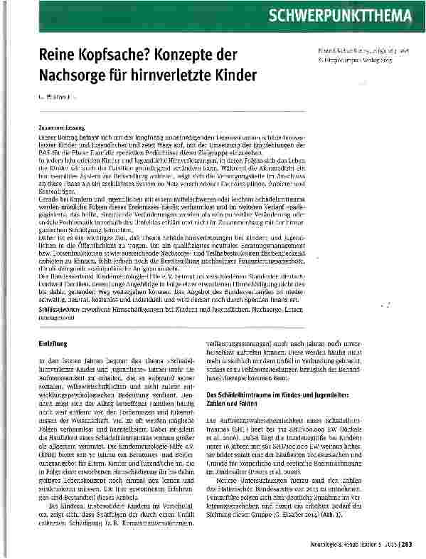 Vorschauseite 1: Reine Kopfsache? Konzepte der Nachsorge für hirnverletzte Kinder