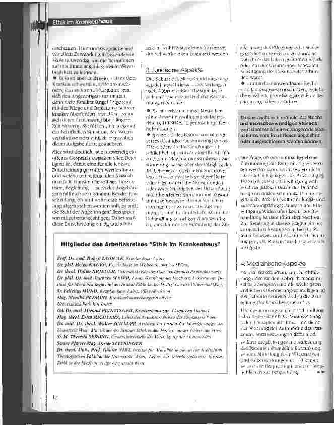 Vorschauseite 2: Entscheidungshilfen zum Problem der Therapiebegrenzung Positionspapier des Arbeitskreises Ethik im Krankenhaus im Öst. Pastoralinstitut, Wien