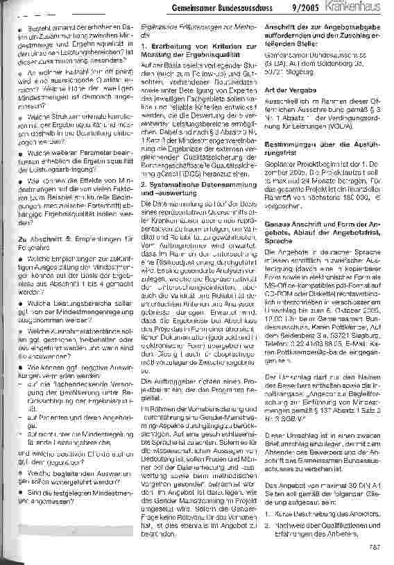 Vorschauseite 3: Gemeinsamer BundesausschussÖffentliche Ausschreibung zur Vergabe eines Forschungsvorhabens