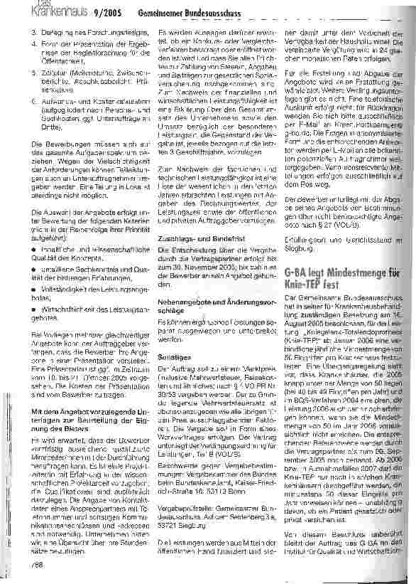 Vorschauseite 4: Gemeinsamer BundesausschussÖffentliche Ausschreibung zur Vergabe eines Forschungsvorhabens