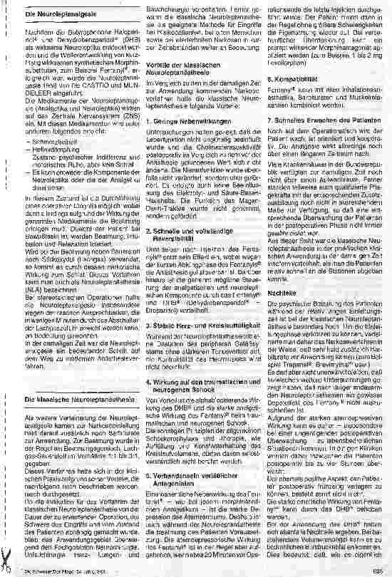 Vorschauseite 2: Die klassische Neuroleptanästhesie/Umgang und Erfahrungen in der klinischen Praxis (1.Teil)