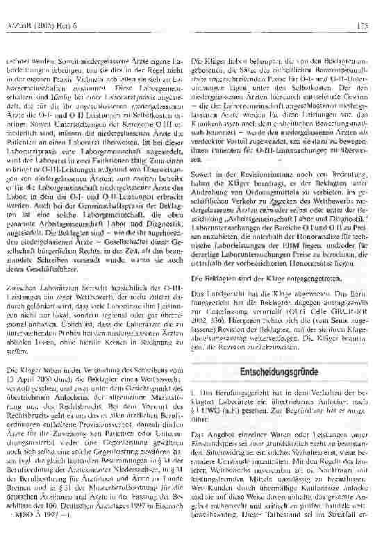 Vorschauseite 2: Anbieten von Laborkosten unter Selbstkosten an niedergelassene Ärzte