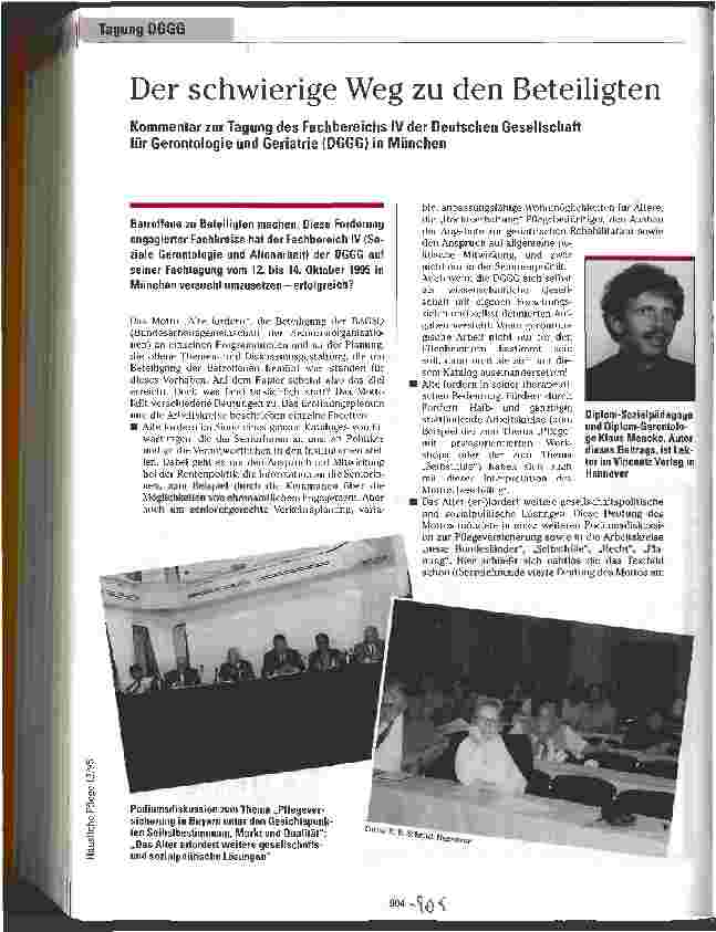 Vorschauseite 1: Der schwierige Weg zu den Beteiligten Kommentar zur Tagung des Fachbereichs IV der Deutschen Gesellschaft für Gerontologie und Geriatrie in München