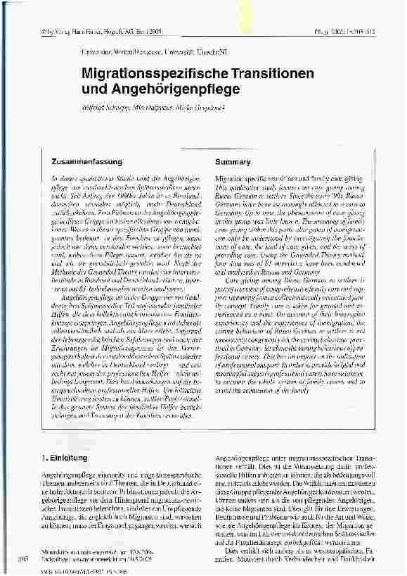 Vorschauseite 1: Migrationsspezifische Transitionen und Angehörigenpflege